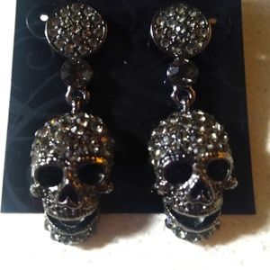 Rhinestone CZ Skull Earrings